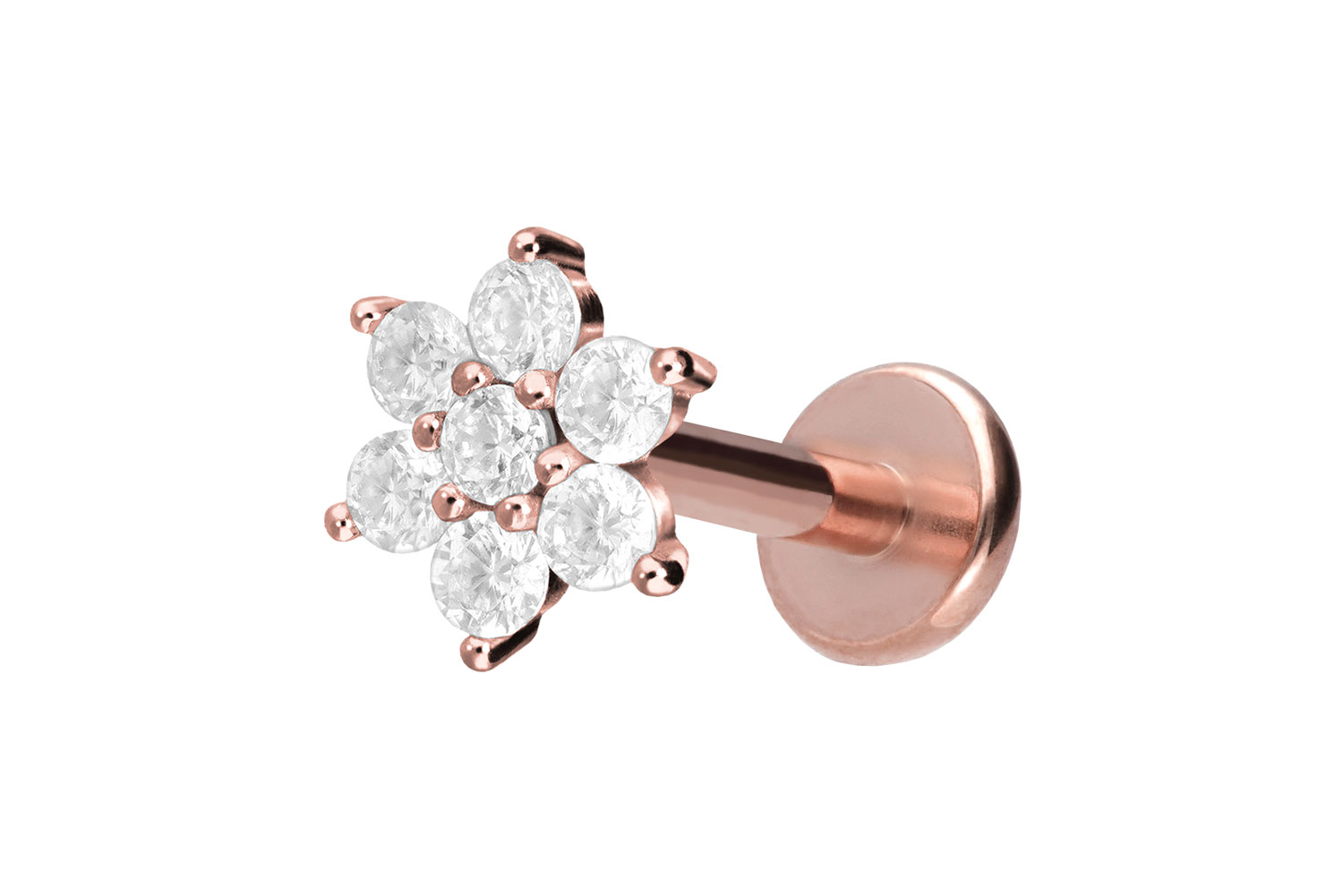 Titan Labret Piercing mit Innengewinde KRISTALLBLUME